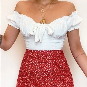White cropped ruffle lace top